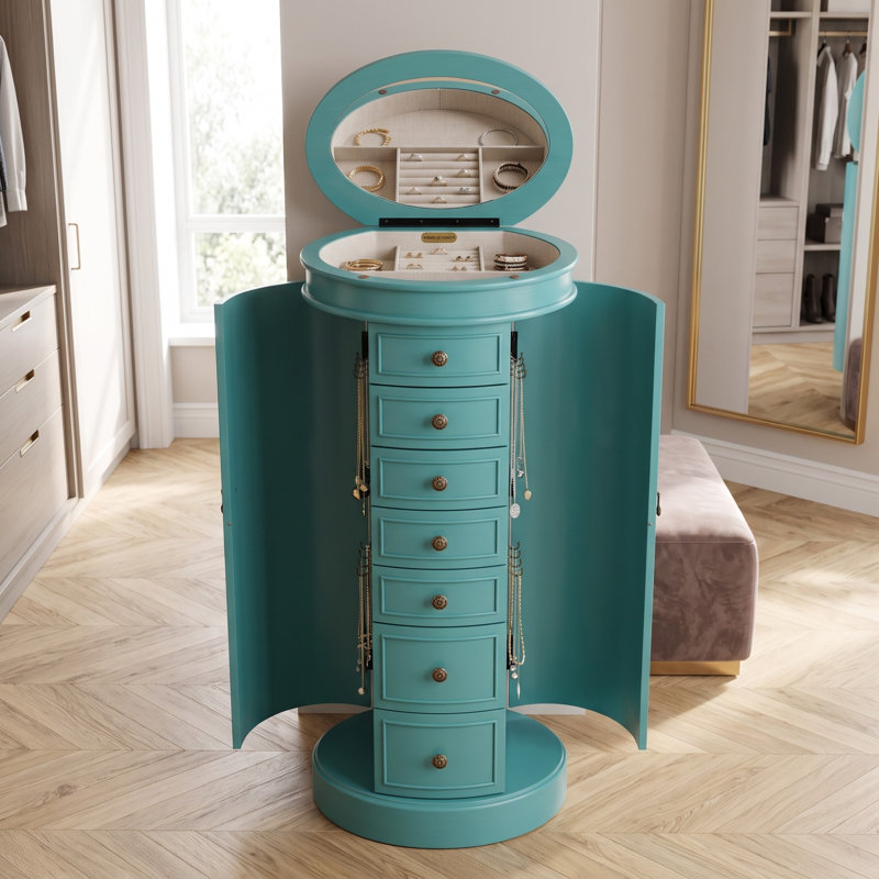 Armoire à bijoux avec miroir Pettus, Turquoise