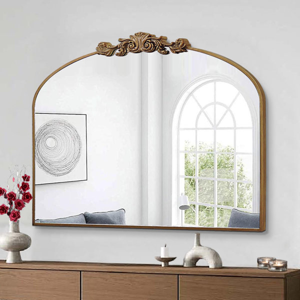 House of Hampton® Gold Arched Mirror, 36"x29" Antique Bathroom Mirror ...
