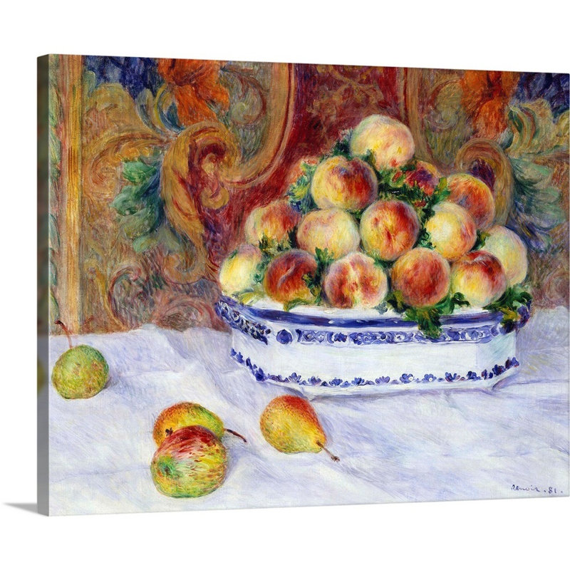 «Still Life with Peaches» par Pierre Auguste Renoir - reproduction d'art, Toile tendue, H 11 po x l 14 po x P 1,25 po