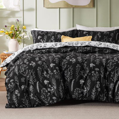 Ensemble de housse de couette réversible pour grand lit - housse de couette réversible avec fermeture à glissière, ensemble de literie à motif floral 3 pièces