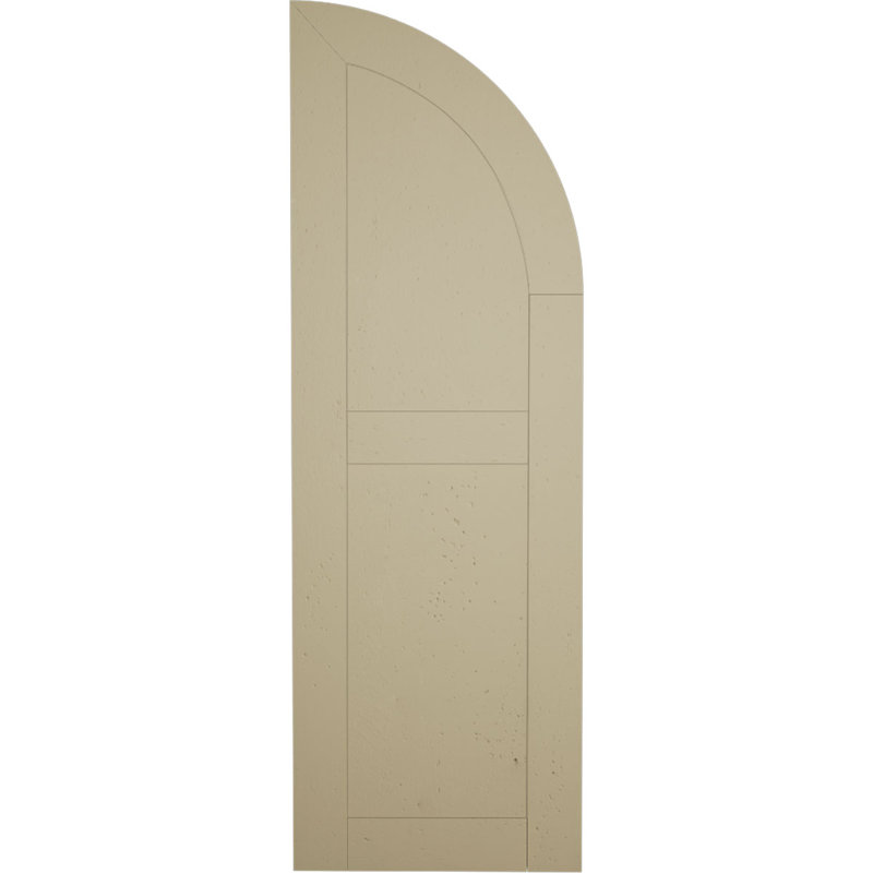 Timberthane Two Equal Flat Panel w/Quarter Round Arch Top Shutters, 15" W, Riverwood Texture (Primed Tan), 50" H