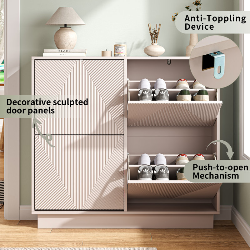 16 Pair Flip Down Shoe Storage, Cashmere