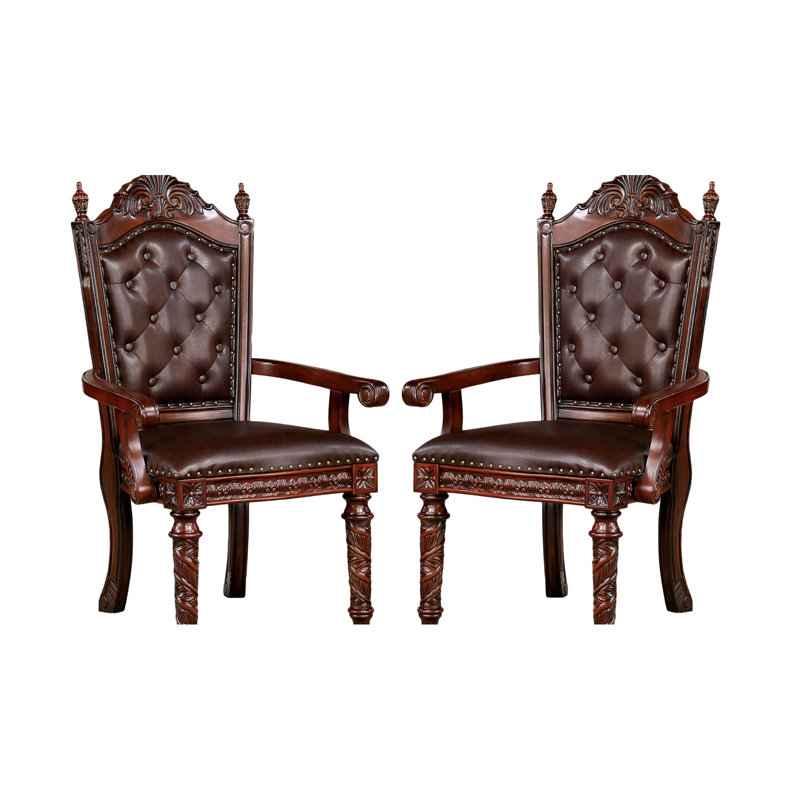 Mobilier de salle à manger traditionnel traditionnel 2 pièces en bois de cerisier brun foncé capitonné