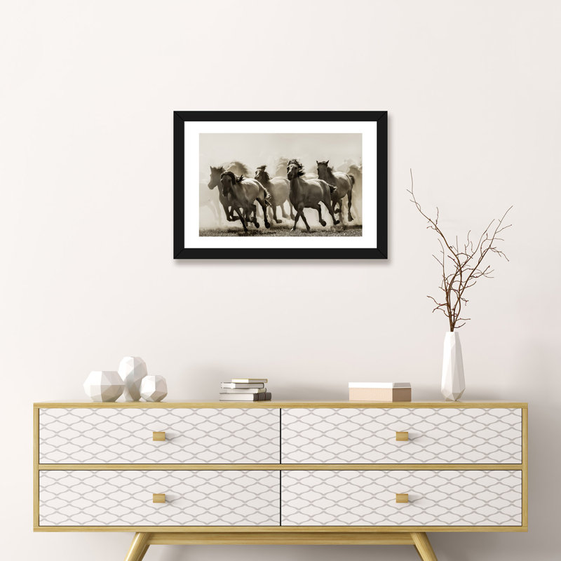 Cheval - reproduction d'art, H 16 po x l 24 po x P 1 po, Papier beaux-arts encadré noir