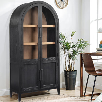 Jessim Camilla 78.7” Tall Mid Century Arched Display Cabinet, Rounded Bookshelf, Open Shelf Storage Cabinet For Dining Room by Lark Manor