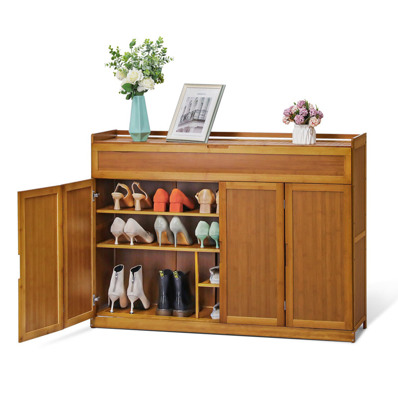5 Layers 24 Pair Shoes Storage Cabinet with Folding Door Flip Drawer