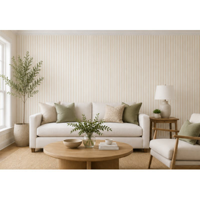 Classic Beige & White Vertical Stripe Peel and Stick Wallpaper | Timeless Farmhouse & Coastal Wall Décor