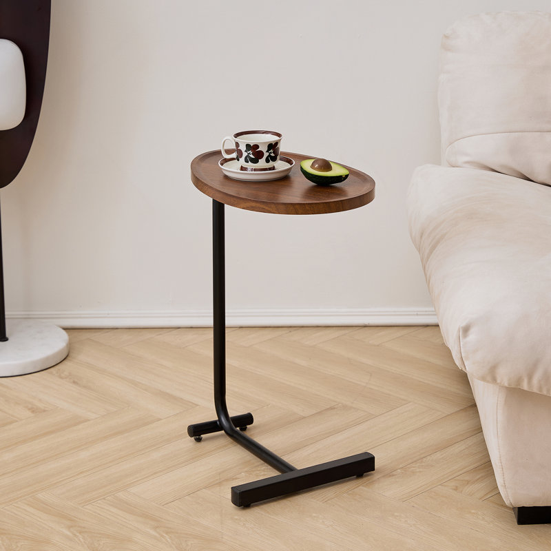 Table d'appoint brune en forme de C, petit canapé pour le salon, Plateau noir / structure noire, 1