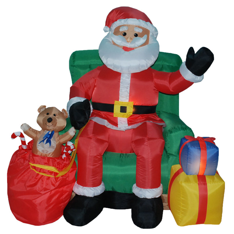 Décoration gonflable père noël animé noël dans une chaise verte, H 48 po x l 47,2 po x P 35,5