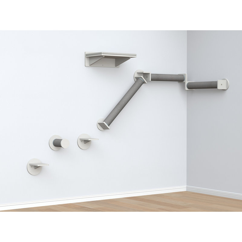 TRIXIE Wall Set 6 Wall Mounted Cat Climbing System, 3 Scratching Posts Goes Around Corners, 3 Platforms, 1 Step, White/Gray