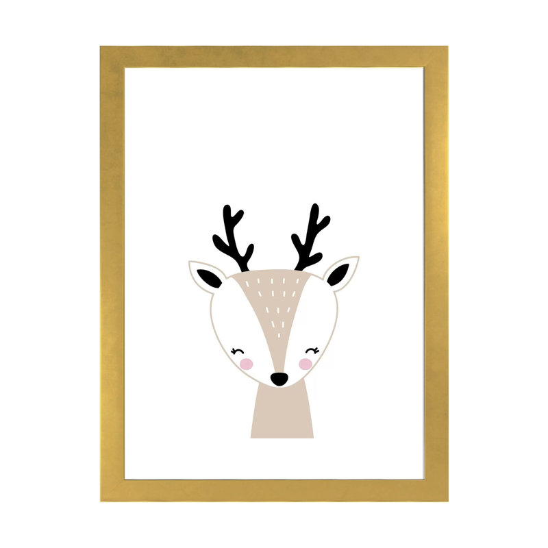 «Deer Beige», reproduction d'impression, H 32 po x l 24 po x P 1 po, Papier encadré doré, Blanc