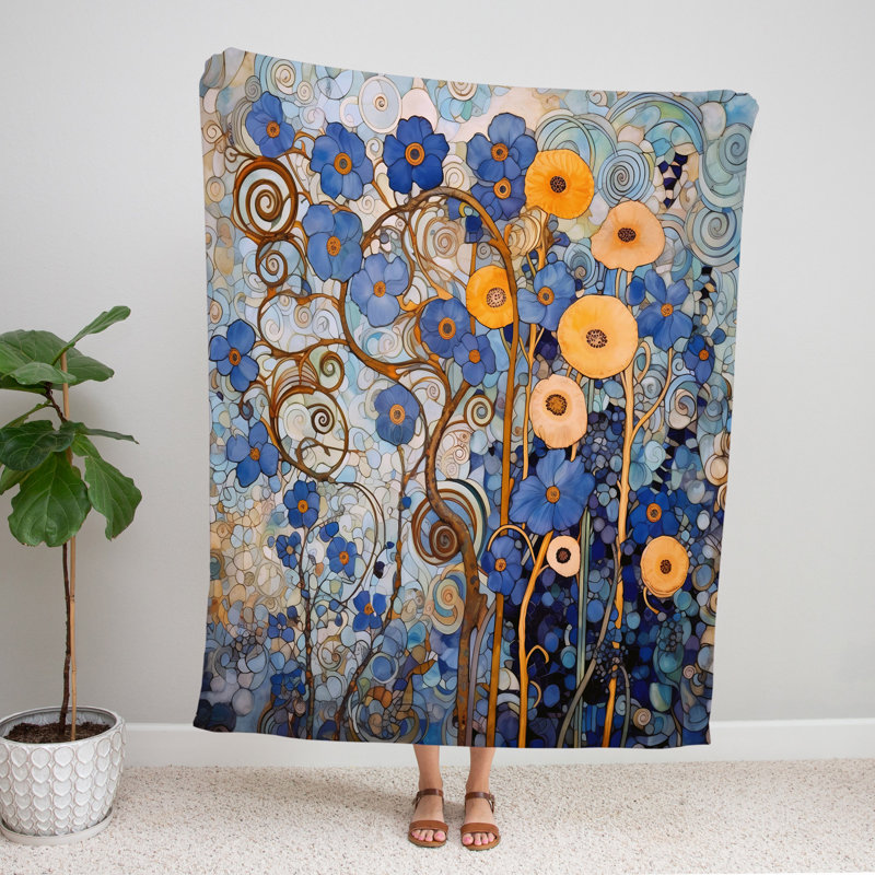 Throw Blanket, 51" W x 60" L, Floral/Abstract, Orange/Light Blue/Brown