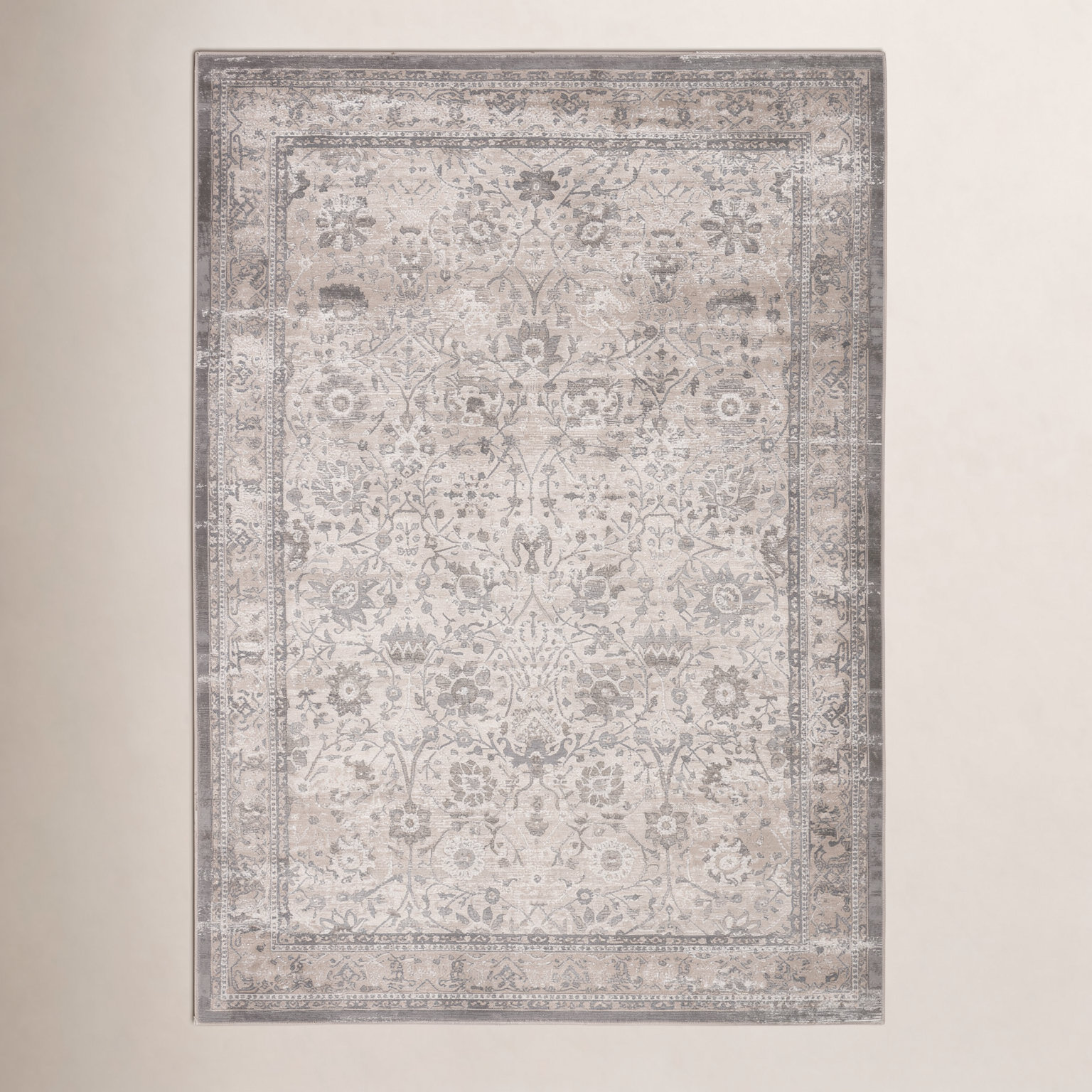 Lynnette Gray Beige Oriental Rug, Rectangle 5' x 7'6"