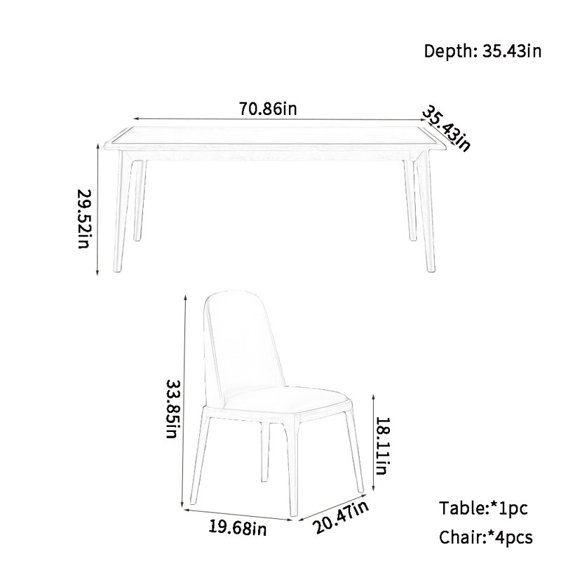 High-end Rock Plate Solid Wood Dining Table Sets 4 - Person Four Leg Dining Set, 29.52"H x 70.86"L x 35.43"W