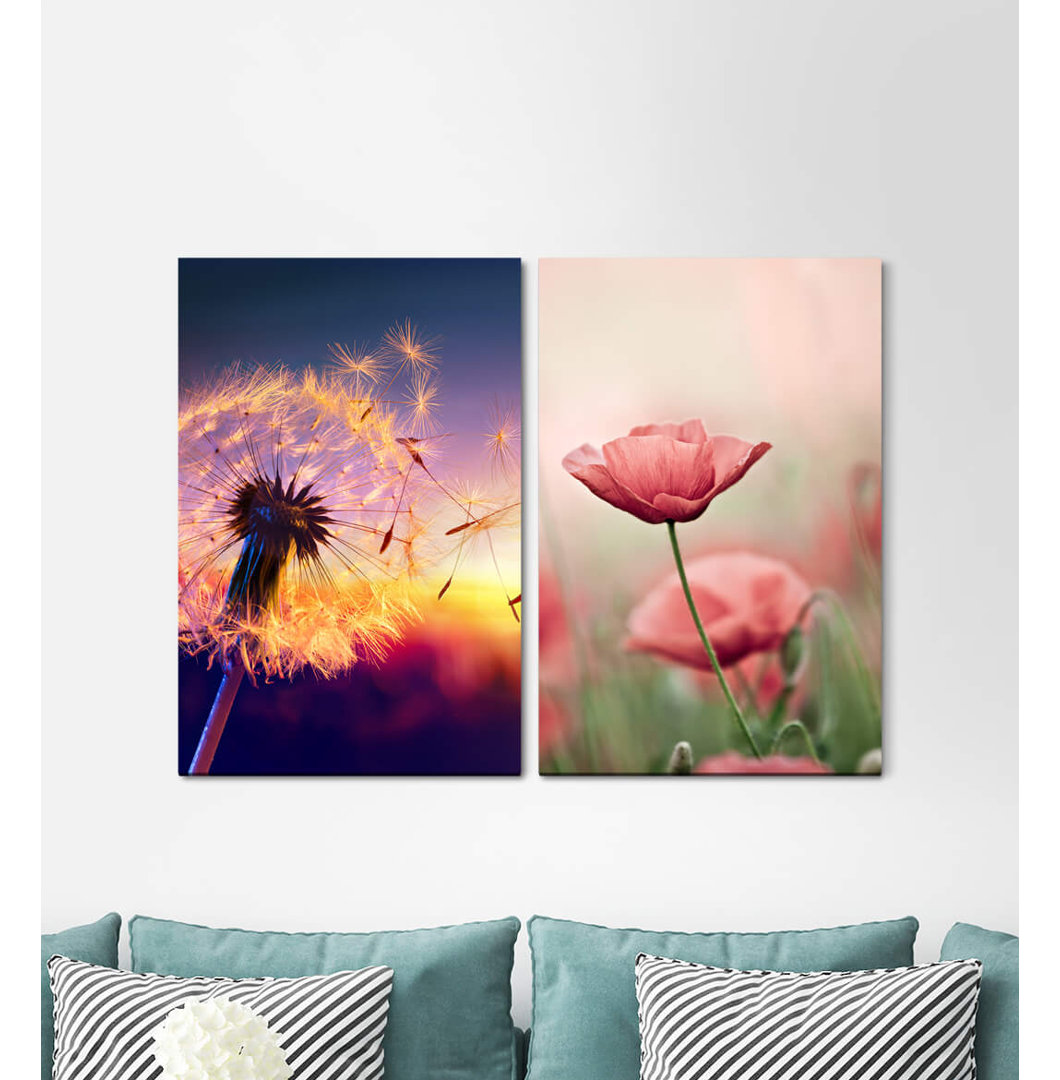 2-tlg. Leinwandbilder-Set - Fotografie „Blowball Sunset Summerally Tender Light Dusk”