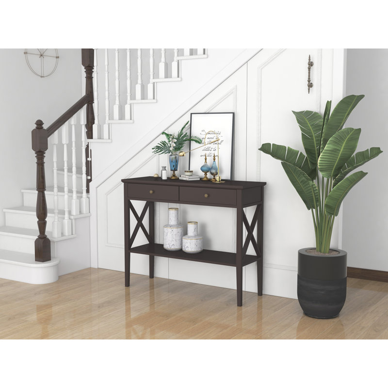 Console l 39,4 po avec 2 tiroirs et tablette de rangement, Espresso