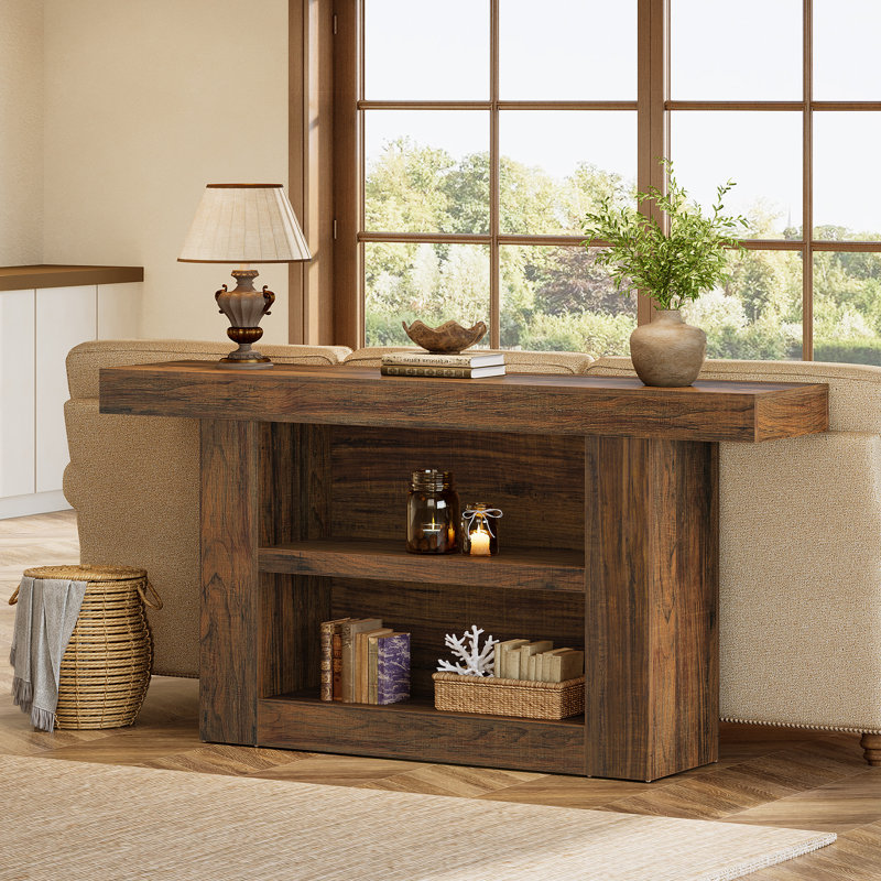 63-Inch Farmhouse Console Table for Entryway with Storage, 3-Tier Entryway Table with U-Shaped Base