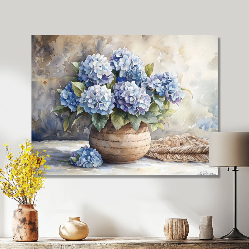 Hortensias dans un décor de rêve I - hydrangées, impression murale en métal, H 30 po x l 40 po