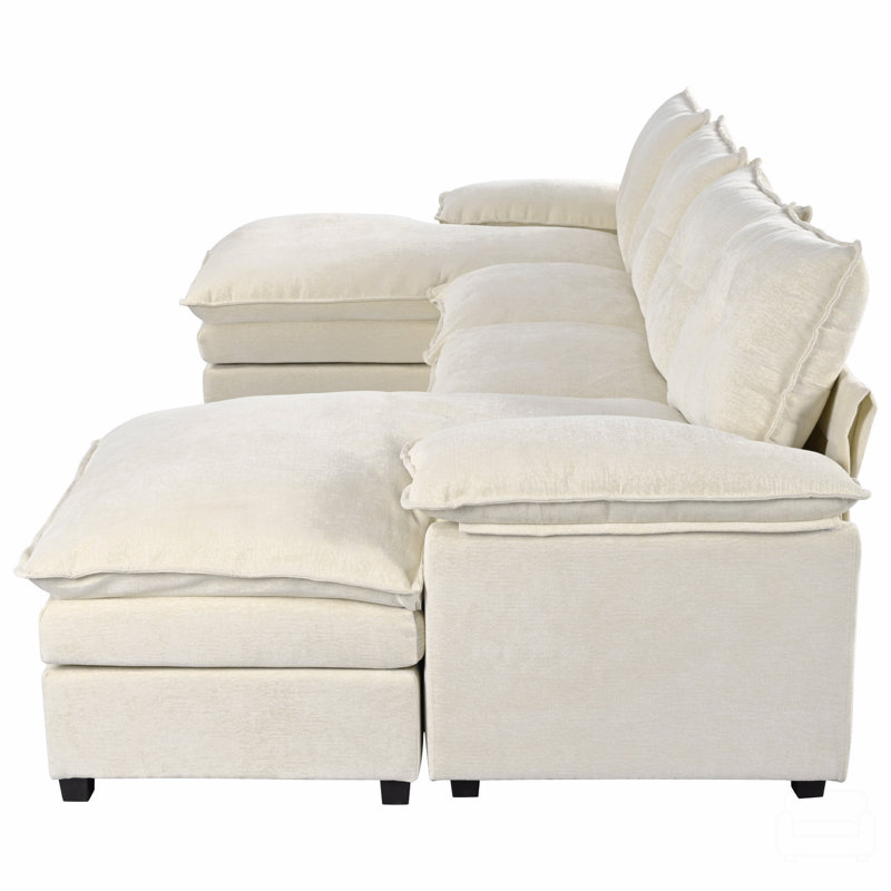 Canapé modulaire en chenille avec coussins d'accoudoirs réglables