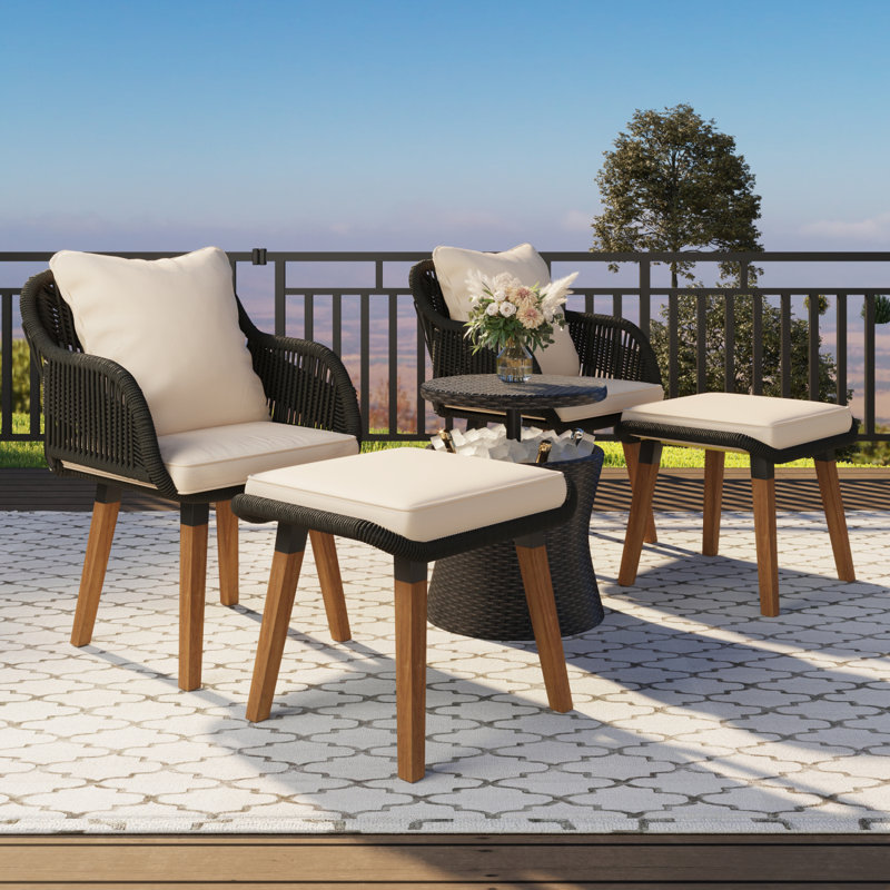 Ensemble de chaises de patio 5 pièces, ensemble de conversation avec table de bar en osier, repose-pieds, ensemble bistro d'extérieur pour porche, cour, balcon, bord de piscine