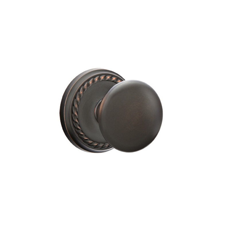 Ensemble de boutons de passage Emtek avec rosette en corde et bouton Providence, Bronze huilé