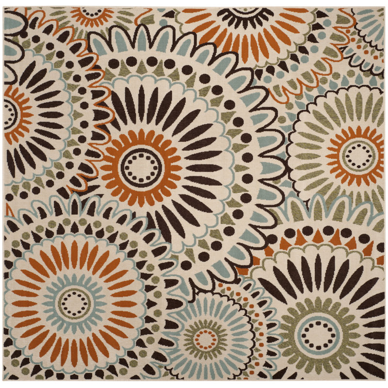 Jaskarn Performance Floral Indoor/Outdoor Area Rug, Square 8'
