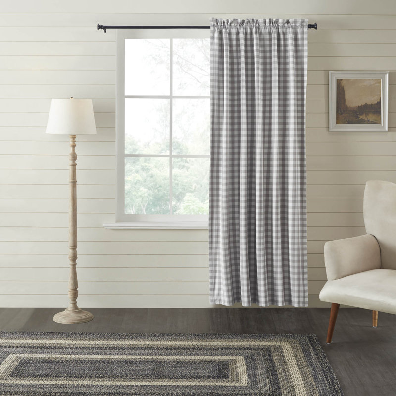  Annie Buffalo Check 100% Cotton Curtain, 50" W x 84" L, Gray