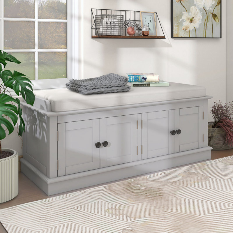 Banc de rangement avec 4 portes et tablettes réglables, Gray Wash