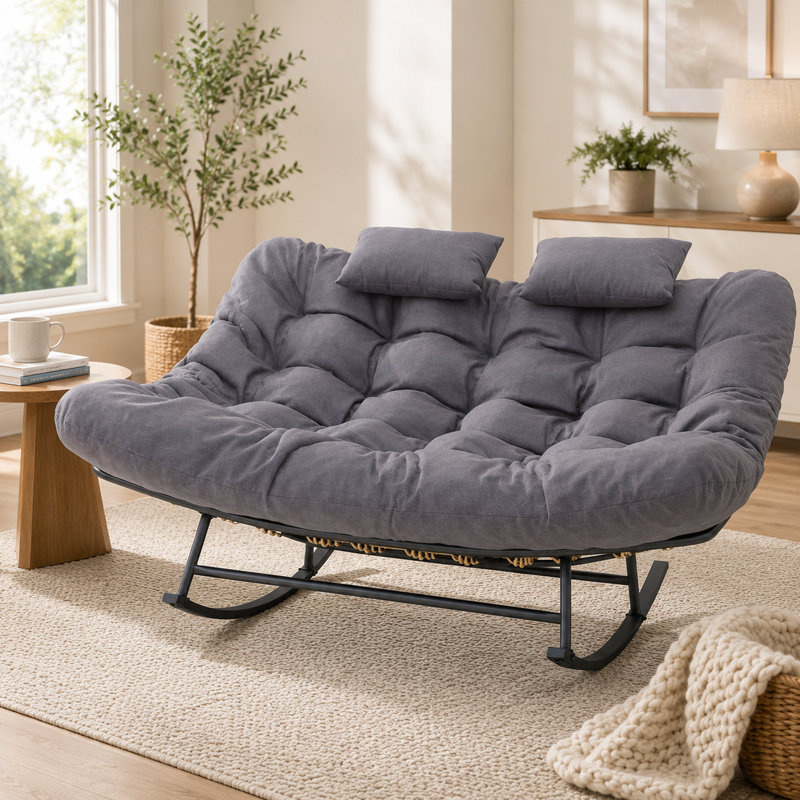Chaise berçante d'extérieur surdimensionnée double pour 2 personnes Papasan , Gris