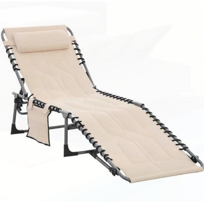 Outdoor Reclining Tanning Chair With Padded Seat And Headrest, Folding Design For Beach, Yard, Patio, And Pool