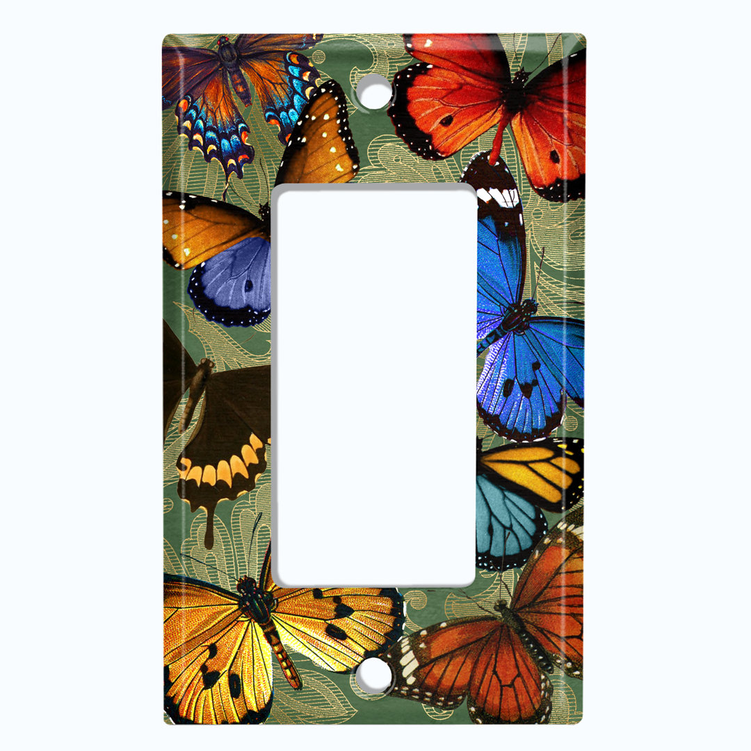 Butterfly Damask Green Patterned 1 - Gang Rocker Standard Wall Plate WorldAcc