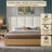 56" Linen Wingback King Bed Frame with Storage Drawers, No Box Spring Needed, Beige-1108092537-1108092538