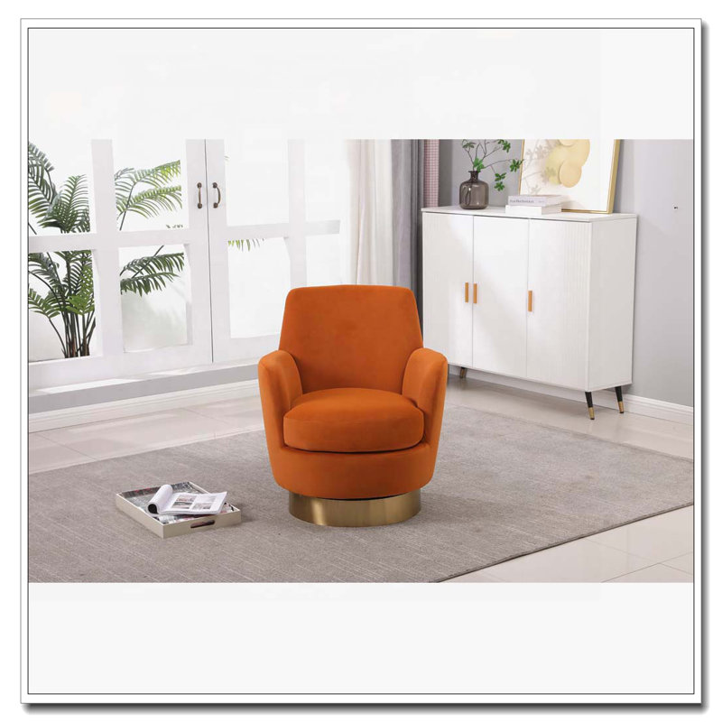 Swivel Barrel Chair with Gold Stainless Steel Base, Orange