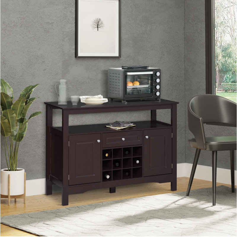 Armoire à café, buffet moderne, armoire à vin avec tiroir et support à vin pour 12 bouteilles