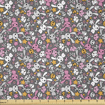 Cimdins Kawaii Bunnies and Clouds Heart Eyed Skulls Japanese Anime Multi-Purpose Fabric