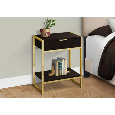 Table de chevet décorative avec tiroir de rangement et tablette inférieure ouverte - Mélange de couleur brun doré pour chambre à coucher
