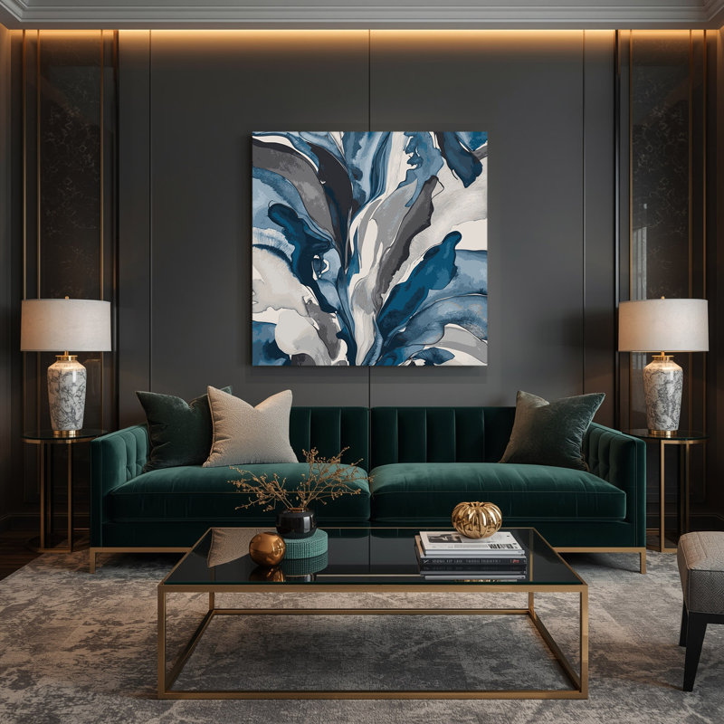 Abstrait aquarelle 86, art mural sur toile grise, H 12 po x l 12 po