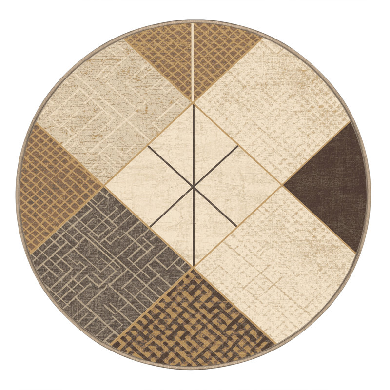 Tapis à carreaux beige lavable à la machine Bemott, Rond 4 pi