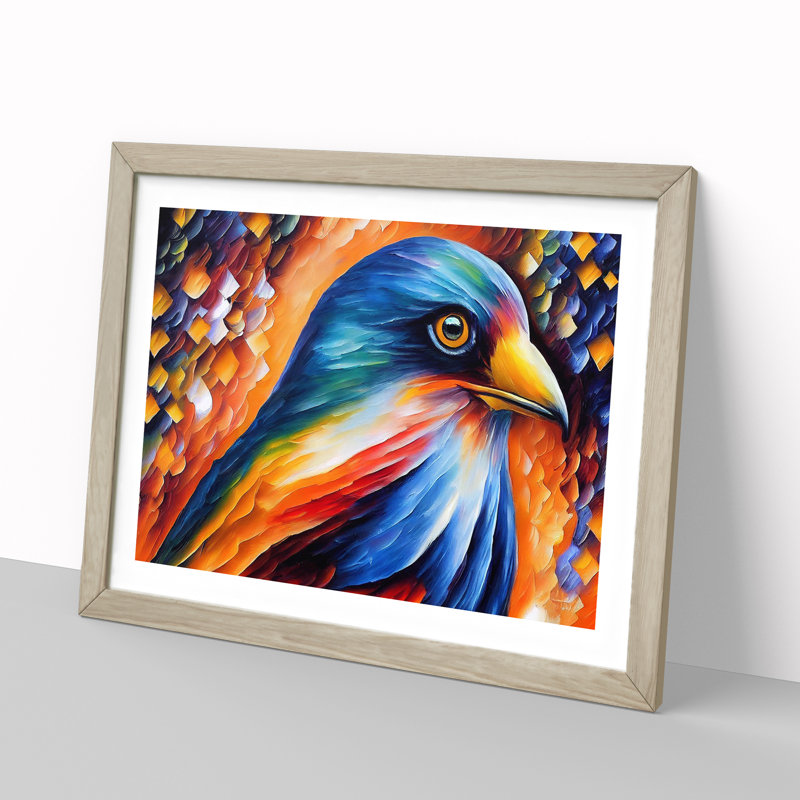 Bird Painting - Single Picture Frame Print, 46cm H x 64cm W x 2cm D, Oak