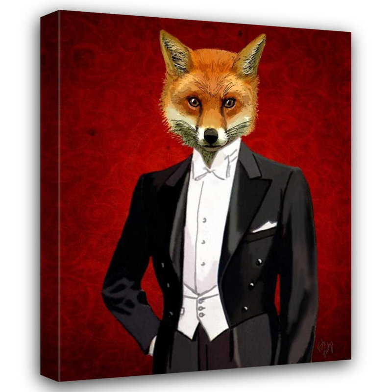 Art sur toile tendue Trinx Fab Funky Gallery, titré: renard en costume de soirée, H 18 po x l 15 po