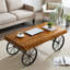 Table basse rectangulaire en bois massif de 47,24 po avec base de chariot industriel