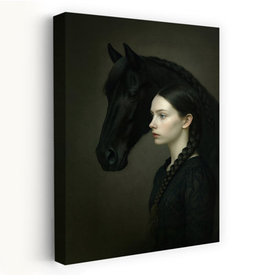 «Mysterious Girl and Horse Delicate Dramatic Elegant Portrait», art mural