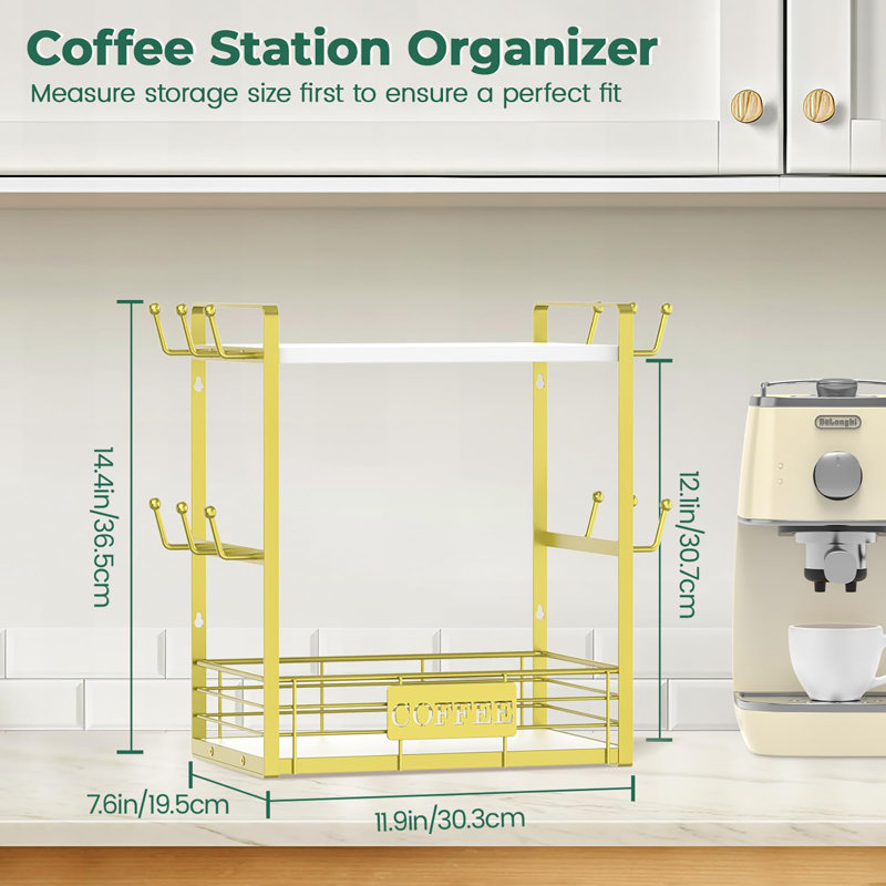 Multi-Functional 2 Tier Mug Tree Rack, Gold