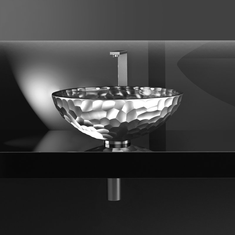 Maestro Bath Prism 17.3'' Florence Glass Circular Bathroom Sink, Silver