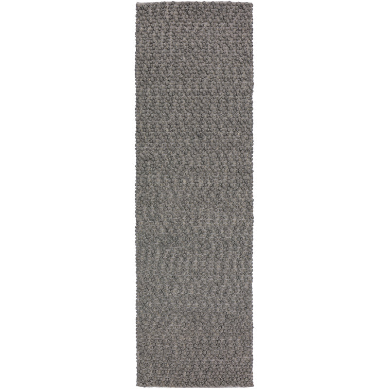 Tapis gris en laine crocheté à la main Amaty, Tapis de couloir 2 pi 3 po x 7 pi 6 po