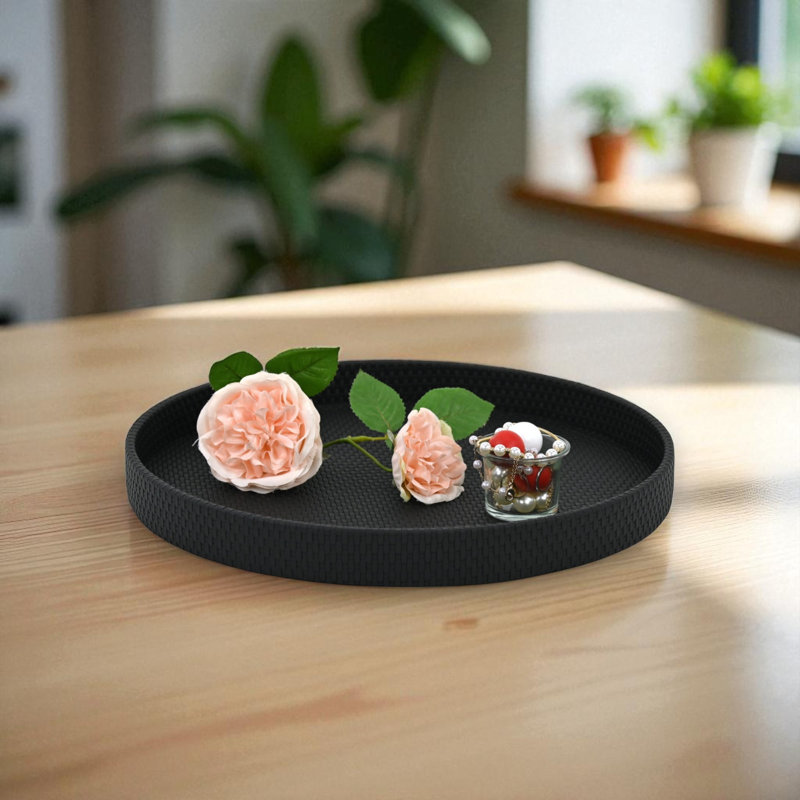 Tamsin Weave Pattern Round Serving Tray, Black