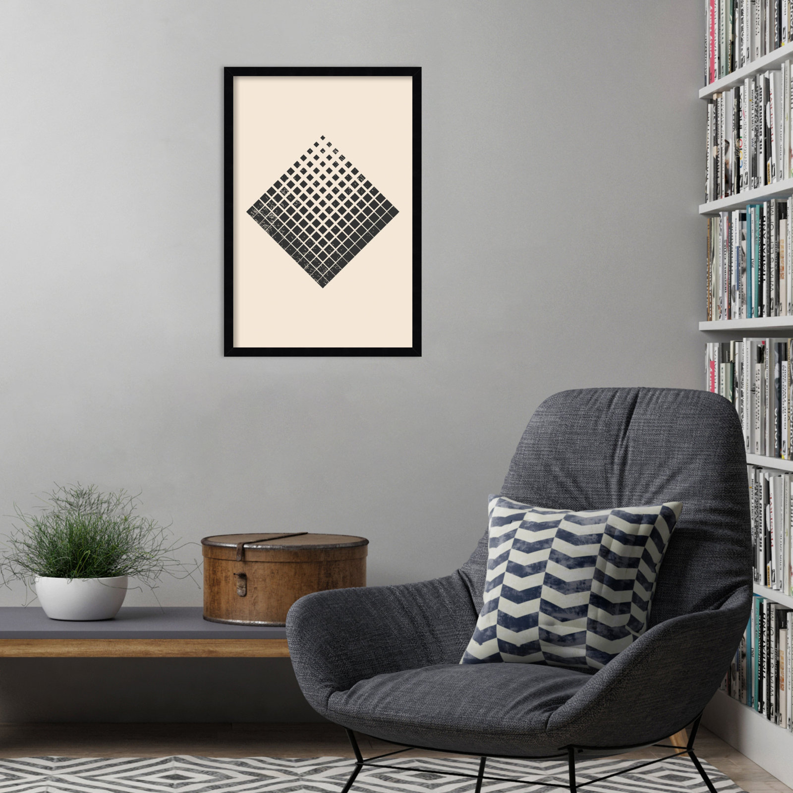 Minimal Halftone Shapes No. 3 Print, Black, 25" H x 17" W x 1" D