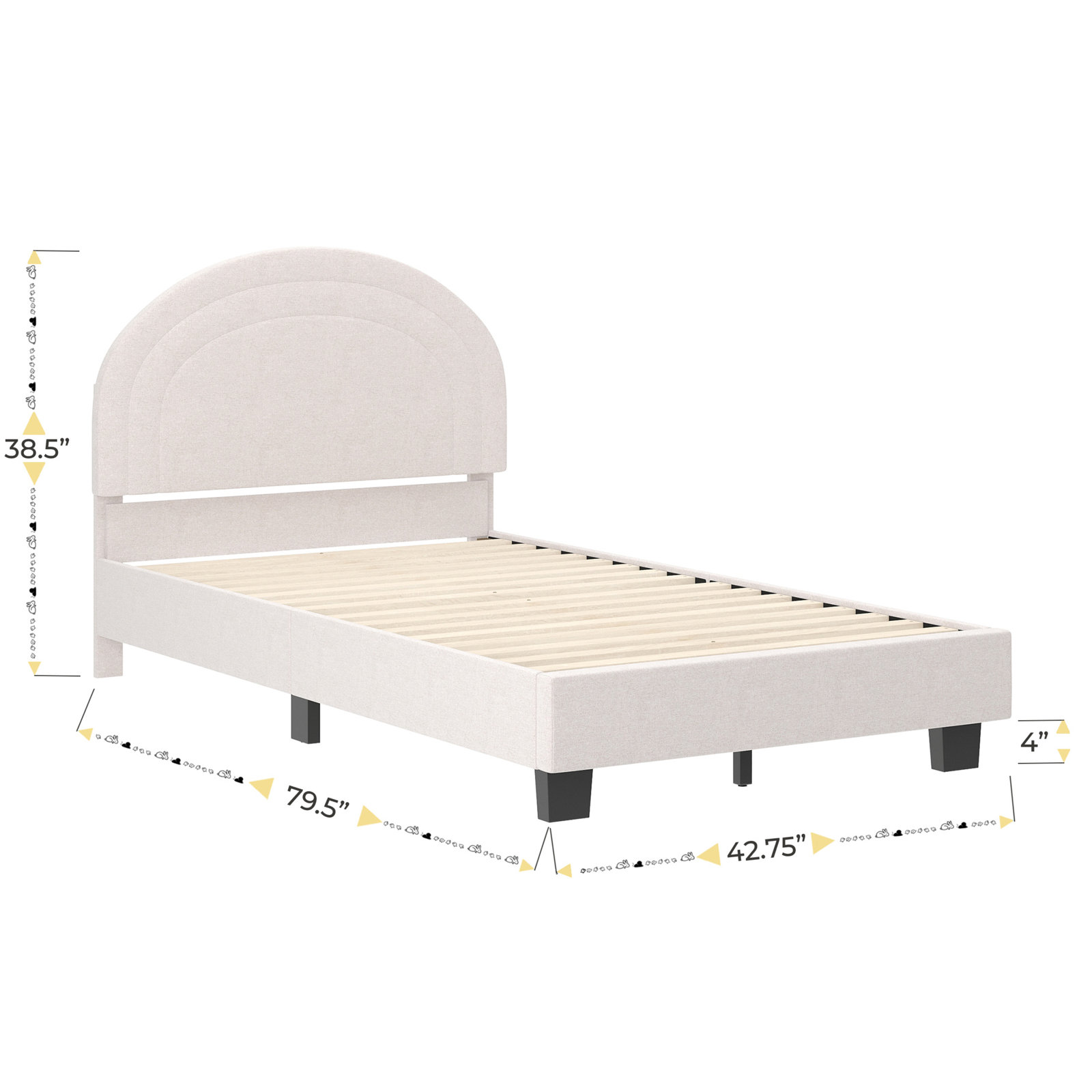 Aurey Upholstered Platform Bed, Twin, White