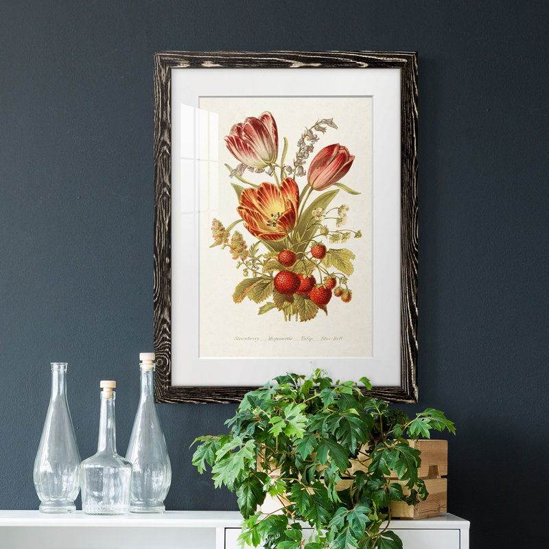 Antique Floral Bouquet IV - impression encadrée, Cadre noir, H 20 po x l 17 po x P 1 po