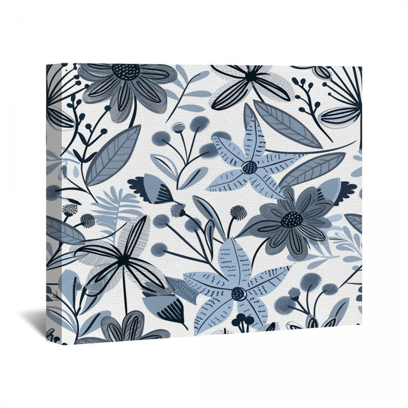 «Blue Florals» sur toile - décoration murale botanique, H 11 po x l 14 po